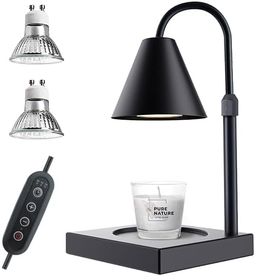 LALISU Candle Warmer Lamp, Stepless Dimming Candle Warmer Lamp with Timer & Dimmer Height Adjustable Compatible with Jars Scented Wax for Home Decor (Metal Base-Black)