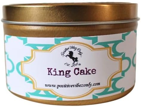 Positive Vibez Only King Cake Candle Scented Soy Candle, 5 Ounce Travel Tin, Single Wick Candle, 25 Hours of Burn Time, Gift