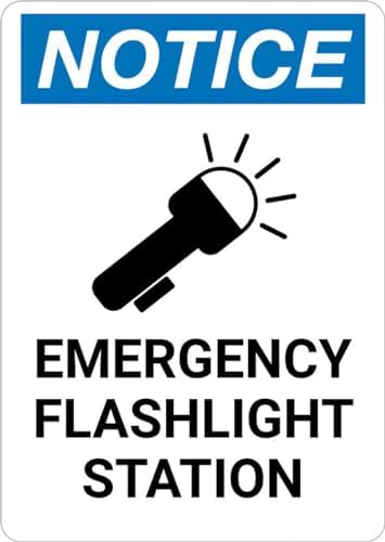 Notice: Emergency Flashlight Station flashlight Icon Portrait Metal Sign 8x12 Inch – Safety for Home, Office, or Workplace