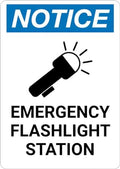 Notice: Emergency Flashlight Station flashlight Icon Portrait Metal Sign 8x12 Inch – Safety for Home, Office, or Workplace
