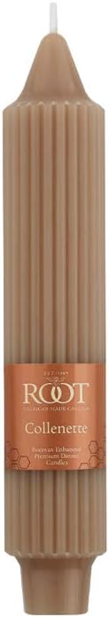 Root Candles 4-Count Unscented Dinner Candles Dripless Beeswax Enhanced Grecian Collenette Boxed Candle Set, 7-Inch, Taupe