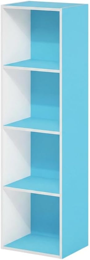 Furnifact Light Blue White Bookcase with Wood Material, Modern Design, Spacious Shelving, Durable Construction for Living Room or Office Storage