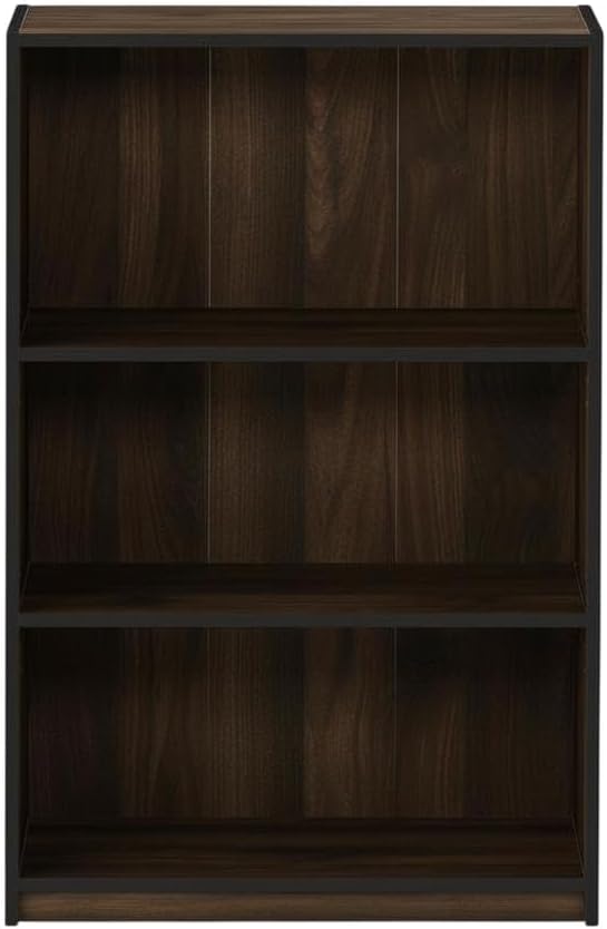 Furnifact Walnut 3-Tier Adjustable Shelf Bookcase, Durable Wood, Versatile Storage, Stylish, Ideal for Home or Office