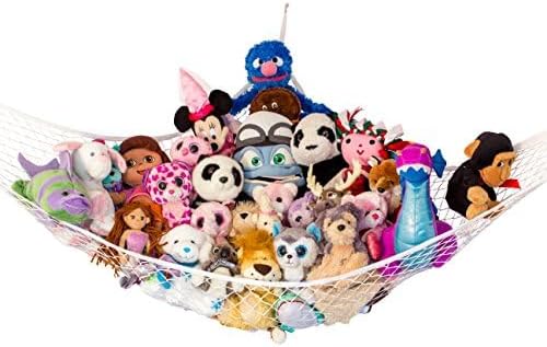 Lilly's Love Large Stuffed Animal Hammock | Corner Hanging Organizer, Toy Storage, Stuffed Animal Storage Net | Made From Quality Fishing Net, Holds 12lbs | 79"x63"x63" (White)