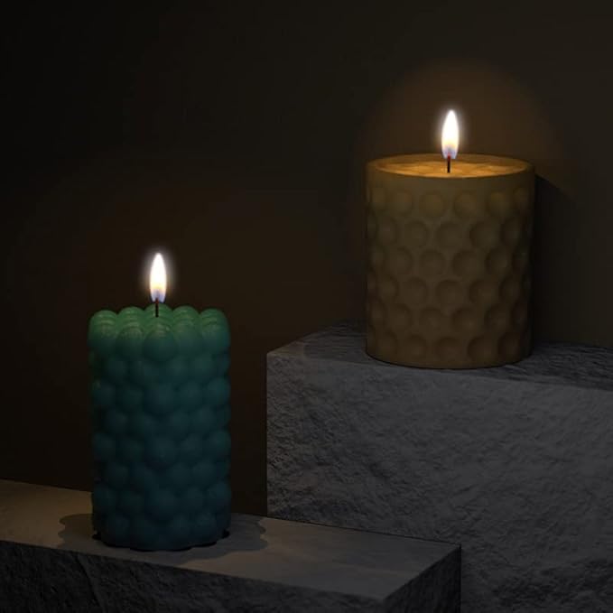 2Pcs 3D Bubble Candle Molds, Silicone Cylinder & Cube Molds for DIY Candle & Soap Craft Making