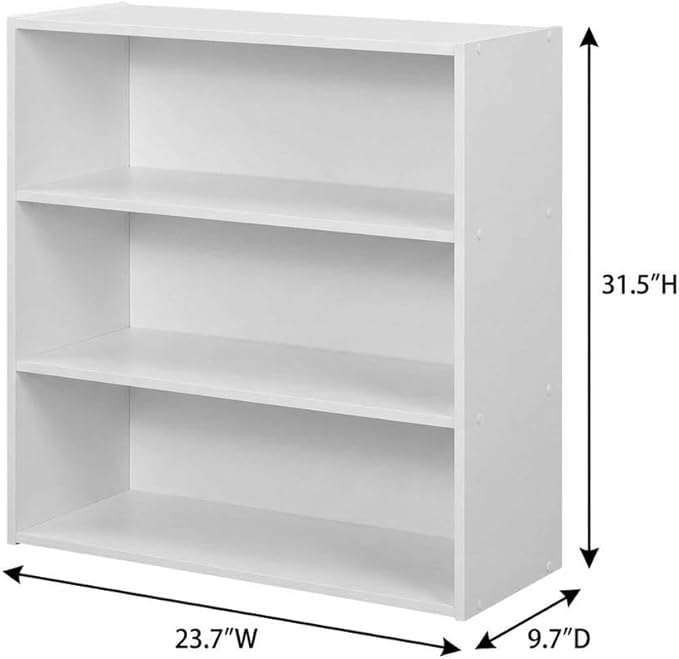 Furnifact Plain White Bookcase, Wooden Construction, Spacious Shelf Storage, Modern Design, Suitable for Home or Office, Durable and Stylish