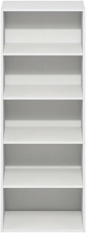 Furnifact 5-Tier Open Shelf Bookcase, Bookshelf, Storage Organizer, White, Durable Wood Construction, Multi-Functional Home Office and Living Room Display