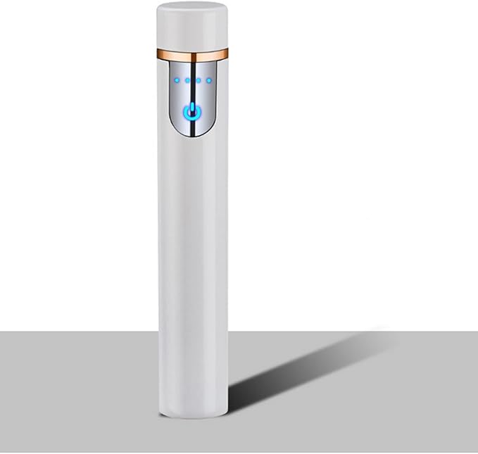 Electronic Lighter, USB Rechargeable Lighter, Mini Cylindrical Strip Flameless Windproof Electric Lighter, Upgrade Smart Fingerprint Ignition Lighter for Indoor Outdoor Cigarette Lighter (White)