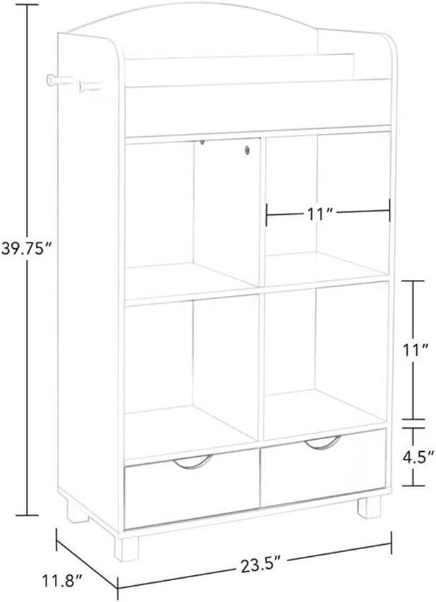 RiverRidge Home Bookshelf for Kids Toy Storage Cabinet with Cubbies Book Nook Area- 4 Cubbies, 2-Slot Bookrack, 2 Drawers & Hooks for Kids Toys, Games & Book Storage Fits RiverRidge Folding Cubby Bins