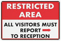 Metal Wall Art Decor Restricted Area All Visitors Must Report To Reception Right Arrow 12X8 Inches Metal Aluminum Signs Weather Resistant Weatherproof Indoor Or Outdoor