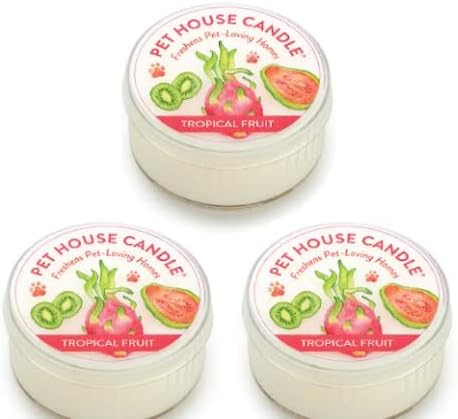 Pet House Mini Candles for Pet Odor Made with Natural Soy Wax, Plant Based, Dog and Cat Friendly Scented, Tropical Fruit Pack of 3