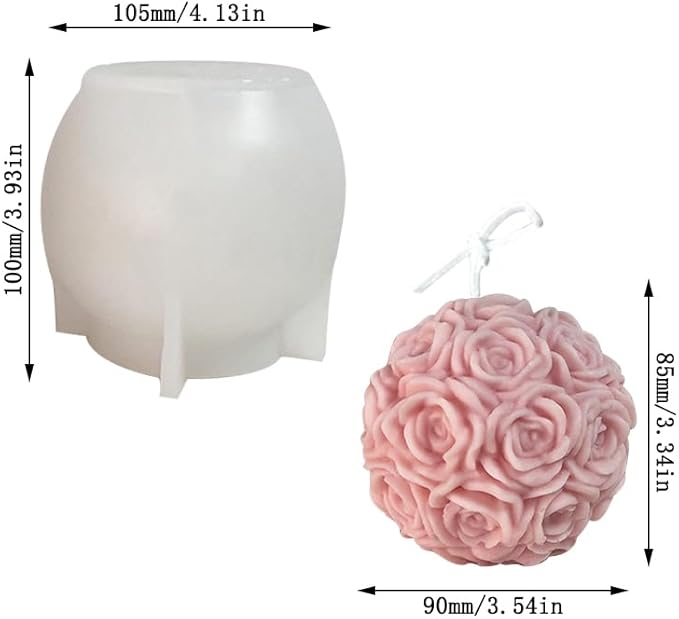 Cestony Valentine's Day 3D Large Rose Ball Candle Silicone Molds for Making Candle Resin Pillar Aromatherapy Gypsum Candles Wax Soap Flower Specimen Clay Craft