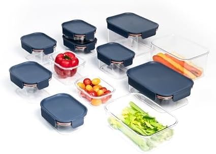 LocknLock LBF405RS12N Bisfree Modular Plus Food Storage Container Set, BPA-Free Plastic, Stackable, Microwave, Dishwasher and Freezer-Safe, 24-Piece Set with 12 Boxes and 12 Lids, Navy