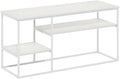 Furnifact White Modern Lifestyle TV Stand for 50 Inch TVs, Solid Rubberwood and Walnut Veneers, Durable Construction, Stylish Storage Solution
