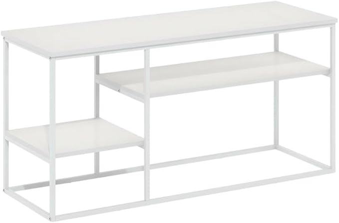 Furnifact White Modern Lifestyle TV Stand for 50 Inch TVs, Solid Rubberwood and Walnut Veneers, Durable Construction, Stylish Storage Solution