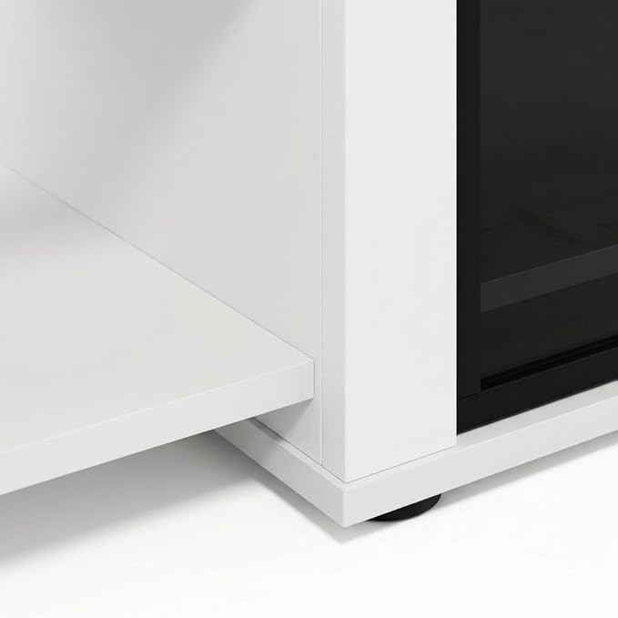 Furnifact White Emboss 70 Inch TV Stand with Fireplace, Wooden Construction, Modern Design, Ample Storage Space, and Easy Assembly
