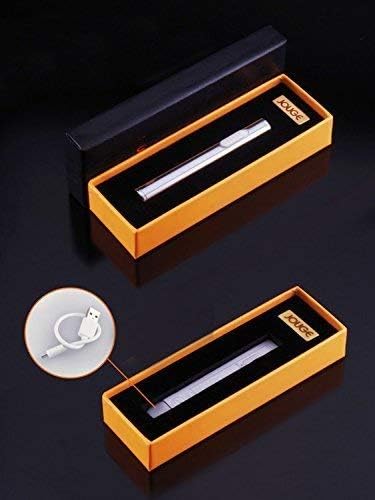 USB Mini Lighters Electronic Rechargeable Windproof Flameless Portable Cigarette Slim Lighter (Silver)