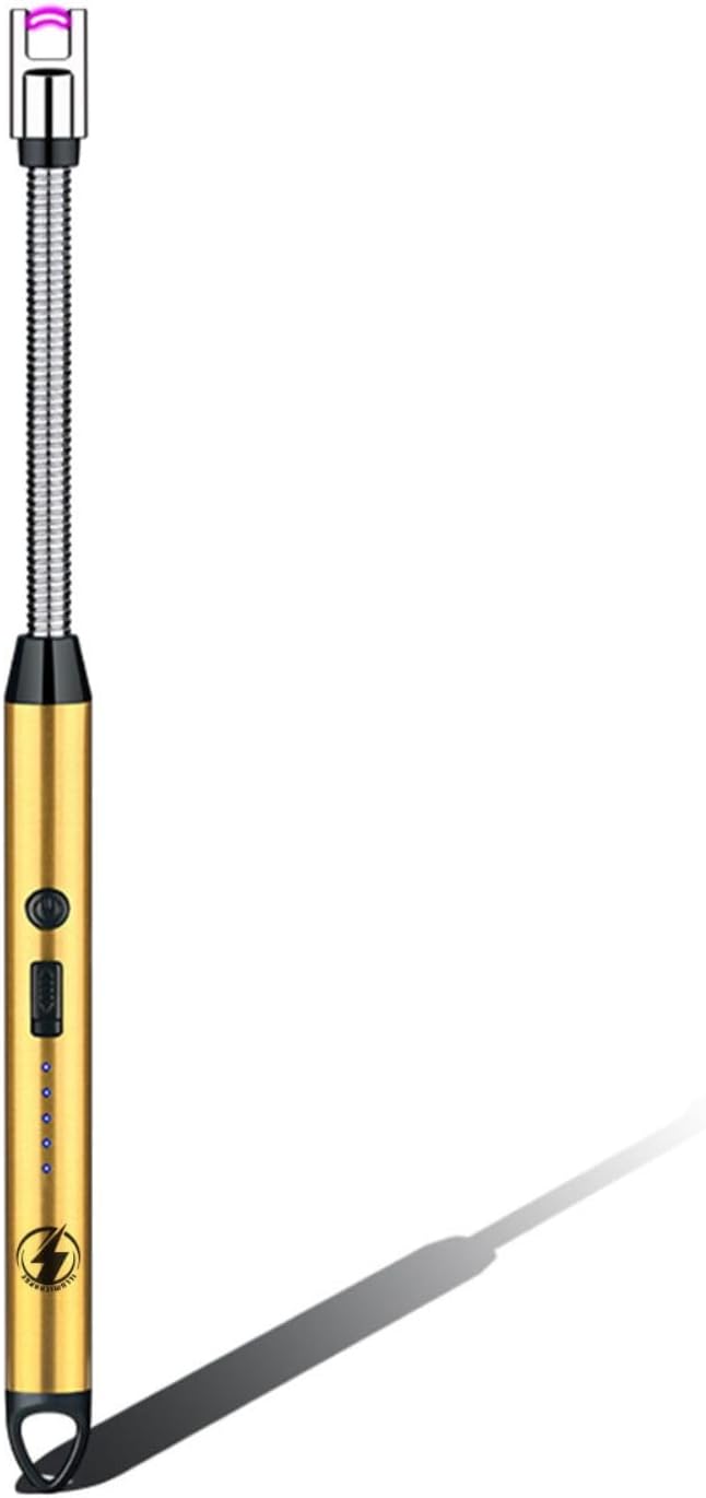 Bend-It Flexible Neck Arc Lighter — USB Rechargeable, Windproof & Flameless | Long Reach for Deep Jar Candles, Stove, BBQ & Fireplace - Gold