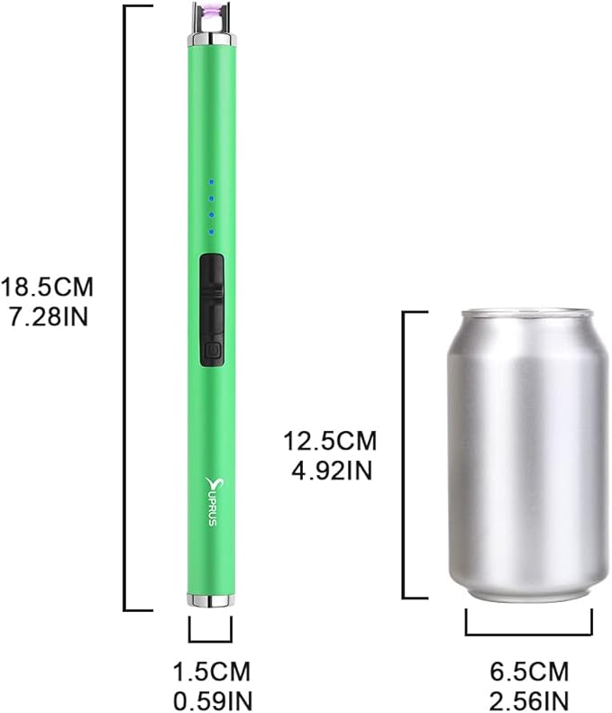SUPRUS Fluorescent Lighter Glows in The Dark USB Lighter Rechargeable Windproof Pocket Size for Candle Cooking BBQ in Party (Green)