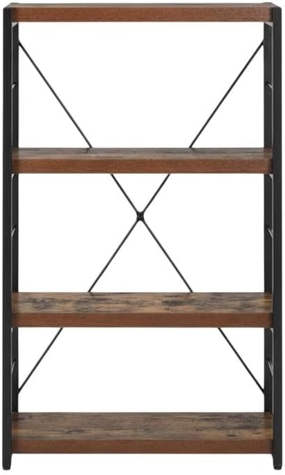 Furnifact Weathered Oak and Black Bob Bookshelf, Modern Bookcase, Ample Storage, Durable, for Living Room or Office