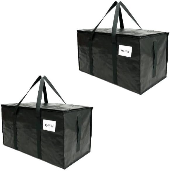 XL Moving Bag – 27"×14"×15.5" (25.4 Gal) Heavy-Duty Collapsible Storage Tote Zipper Lid & Tag Pocket — 2-Pack for Moving, College/Dorm