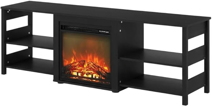 Furnifact Americano Wood TV Stand with Fireplace, Modern Design, Sturdy Construction, Spacious Storage, 70-Inch Wide, Living Room Entertainment Center