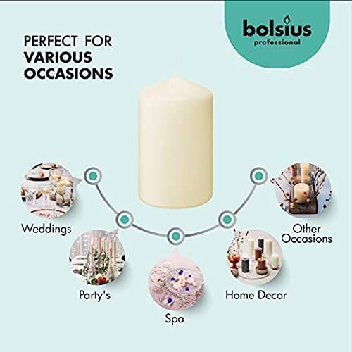 BOLSIUS 12 Ivory Pillar Candles Bulk - 3x6 Inches Candle Set - 70+ Hours Clean Burning - No Palm Oil - 0% Animal Fat - Premium European Quality - Unscented Dripless Party Pillars