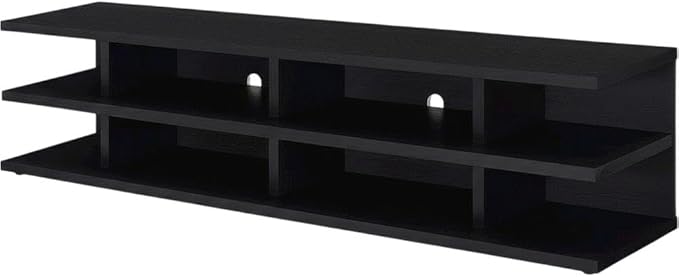 Furnifact Black 2 Tier TV Stand Media Console, Contemporary Living Room Entertainment Center with Engineered Wood Construction and Modern Design