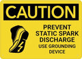 Caution Prevent Static Spark Discharge Use Grounding Devices With Graphic Sign Signs Outdoor, Uv Printed Aluminum 12 X 8 In, Weatherproof And Security Signs For Home Or Business