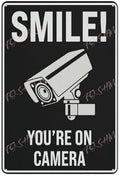 Metal Wall Art Decor Smile, You'Re On Camera Sign Indoor & Outdoor Use Safety Warning Sign 12""X8"", Acrylic1