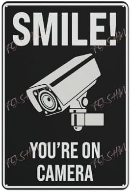 Metal Wall Art Decor Smile, You'Re On Camera Sign Indoor & Outdoor Use Safety Warning Sign 12""X8"", Acrylic1