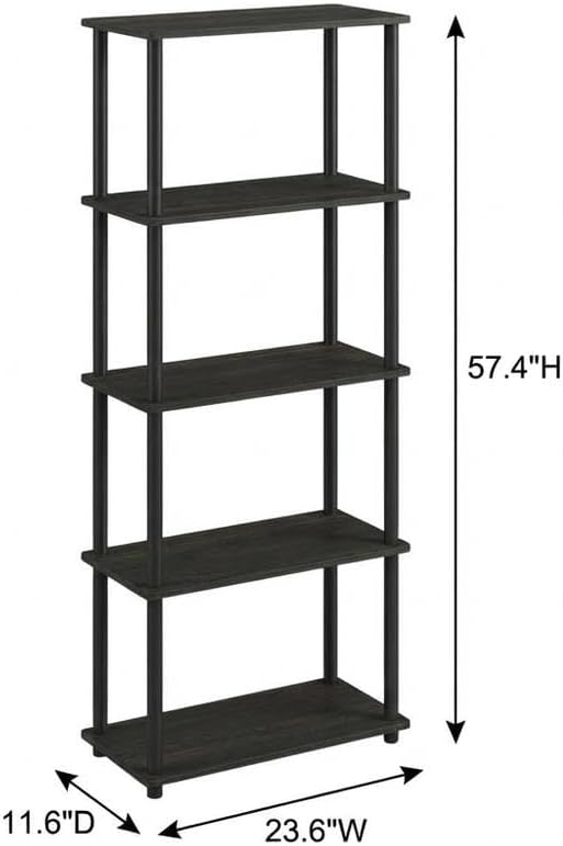 Furnifact Espresso Black Bookcase with Sturdy Wood Construction, Sleek Modern Design, Versatile Storage, Ideal for Home or Office Organization