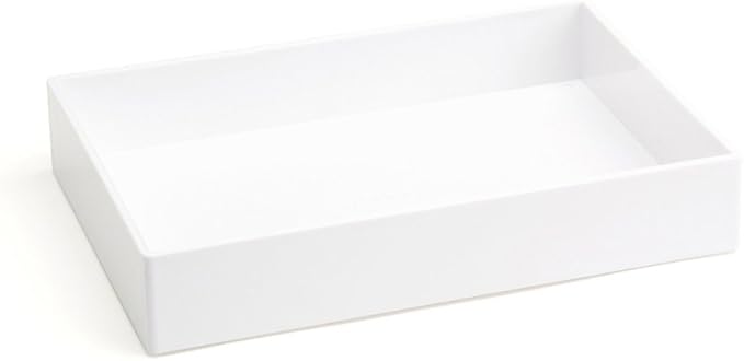 Poppin Stackable Medium Accessory Tray - Modular Lacquer Desk Trays for Office Organization, Color-Coordinated Office Supplies for Desk, Paper Trays (White, Medium Accessory)