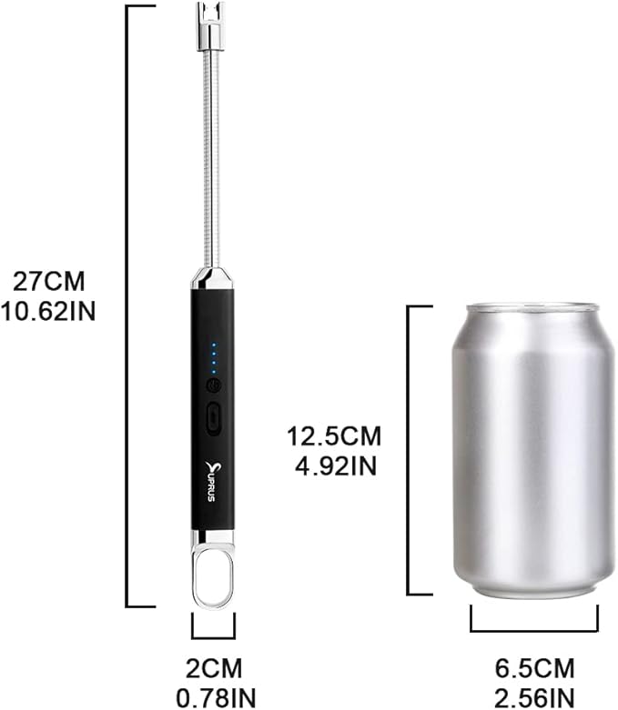 SUPRUS Rechargeable USB Arc Electric Lighetrs with Safety Switch 360° Flexible Neck Flameless Grill Long Lighters for Candle Camping Cooking (Black, 2Packs)