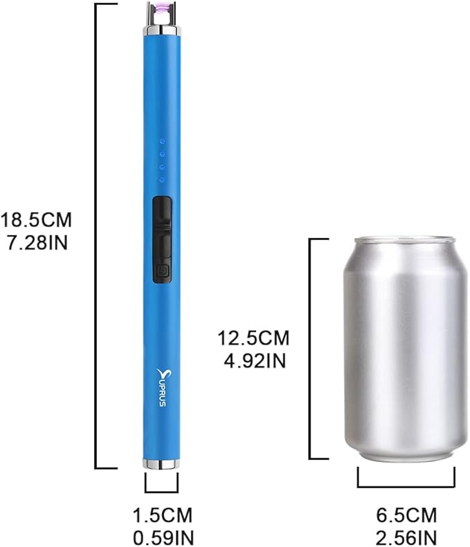 SUPRUS Fluorescent Lighter Glows in The Dark USB Lighter Rechargeable Windproof Pocket Size for Candle Cooking BBQ in Party (Blue)
