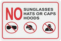No Sunglasses Hats Caps Hoods Sign Funny Decor For House Door Office Business Yard,Metal Aluminum Rust Free Sign - 12" X 8", Pre-Drilled Holes, Weather Resistant
