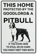 Metal Sign This Home Protected By The Good Lord And A Pit Bull Tin Signs For Home Bedroom Wall Decor Gifts 8X12 Inch