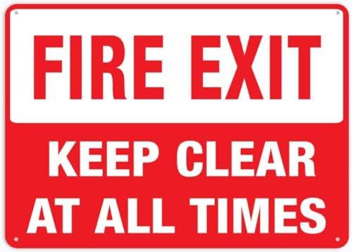 Fire Exit Keep Clear At All Times Sign 8 X 12 Inches Rust Free Aluminum - Uv Protected, Waterproof, Weatherproof And Fade Resistant - 4 Pre-Drilled Holes
