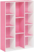 Furnifact White Pink 11-Cube Reversible Open Shelf Bookcase, Multi-Functional Storage Solution, Durable Wood Construction, Modern Design