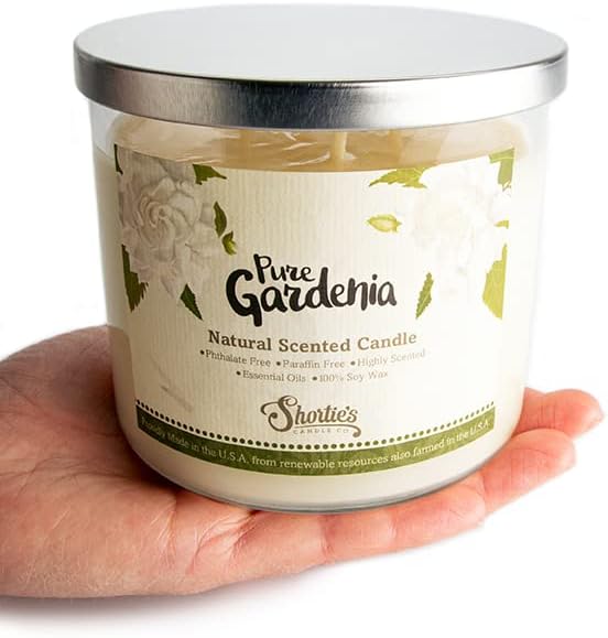 Gardenia Highly Scented Natural 3 Wick Candle, Essential Fragrance Oils, 100% Soy, Phthalate & Paraben Free, Clean Burning, 14.5 Oz.