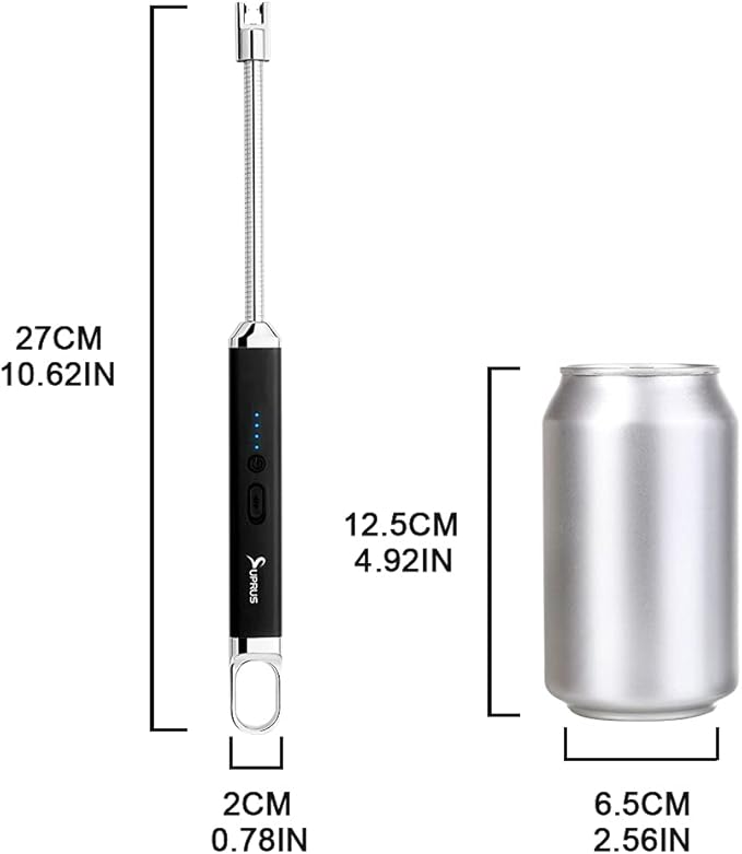 SUPRUS Lighter Rechargeable USB Lighter Arc Electric Lighetrs with Safety Switch 360° Flexible Neck Flameless Grill Long Lighters for Candle Camping Cooking (Black+Champagne Gold)