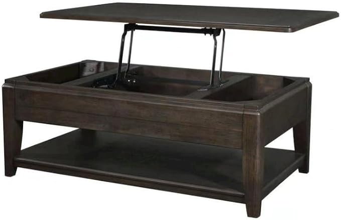 Furnifact Mahogany Lift Top Cocktail Table – Modern Coffee Table with Storage Shelf and Lift Mechanism, Ideal for Entertaining or Living Room Use