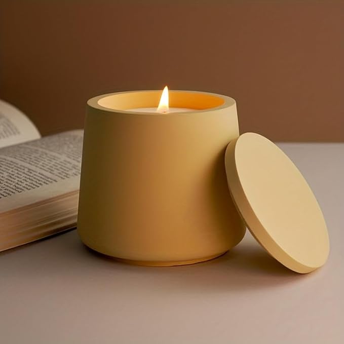 1 PC Candle Jar Molds, Silicone Concrete for Candle Holder with Lids, Candles Resin Epoxy Resin Casting DIY for Candle Making Supplies Scented Candles Soaps Making
