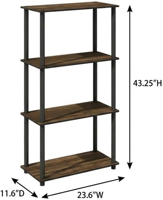 Furnifact Columbia Walnut Black Bookcase with Modern Design, Durable Wooden Construction, for Home or Office Storage, Stylish and Functional