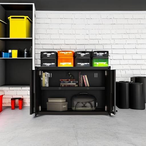 Ready-to-Assemble Floating Garage Storage Cabinet - Wall Mount Garage Cabinet w/Lockable 2 Doors, 44 lbs Shelf Capacity, Removable Shelf, Small Steel Metal Cabinet(Black)