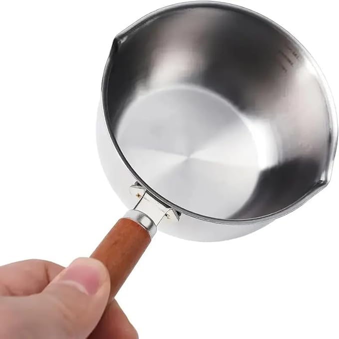 Wooden Handle Wax Melting Pot for Candle Making, Stainless Steel Pouring Pitcher with Spout, Heat-Resistant Handle for Melting Soy Wax, Beeswax, Ideal Candle Making Supplies for Beginners & Pros