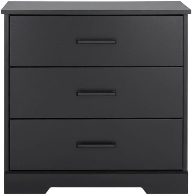 Furnifact Black Nightstand Bedside Table with 3 Drawers, Laminate Finish, Rectangular Shape, Farmhouse Style, Durable Construction for Bedroom Addition