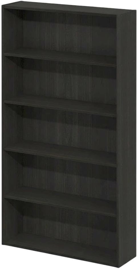 Furnifact Espresso Bookcase with Wood Construction, Single Piece, Modern Design, Durable Wooden Shelving for Living Room, Office Storage