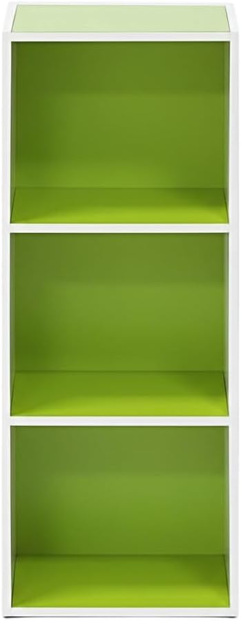 Furnifact White and Green 3-Tier Open Shelf Bookcase, Modern Storage Organizer, Sturdy Construction, Versatile Home Office and Living Room Decor