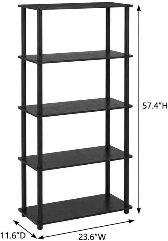 Furnifact Black Bookcase, Modern Wooden Design, Spacious Storage, Durable Wood, Stylish Home Office or Living Room Organizer